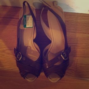 Brown wedges wood bottoms NWT